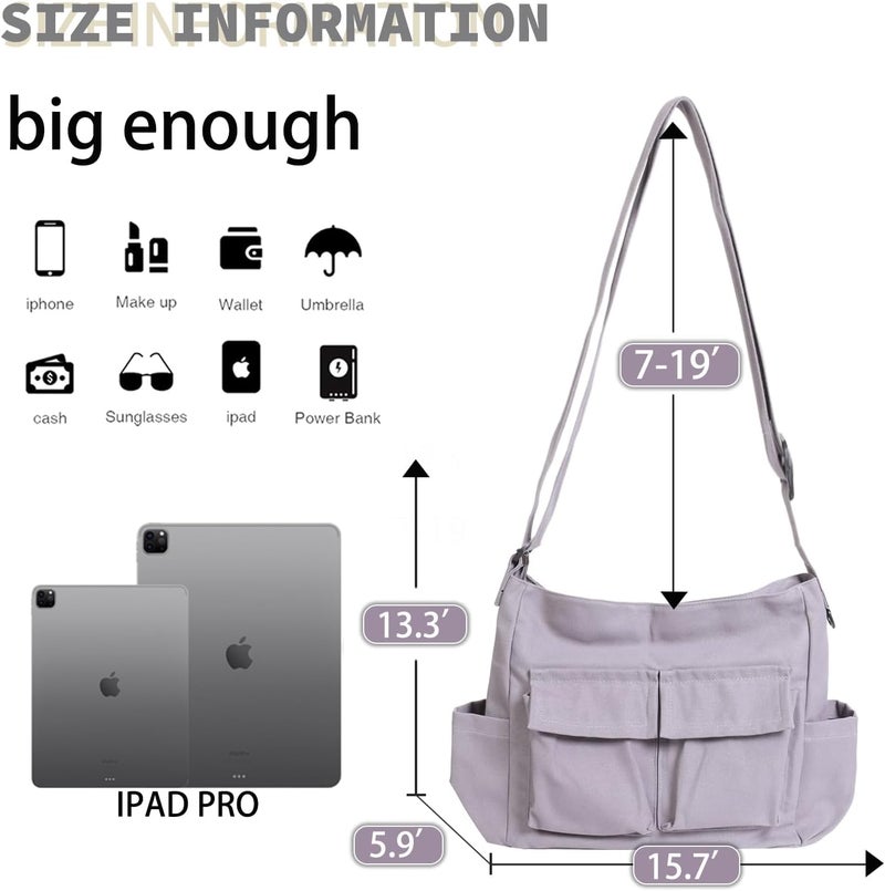 yaucher Store Canvas Messenger Bag Large Hobo Crossbody Bag with Multiple Pockets Casual Shoulder Tote Bag for Women and Men - Image 3